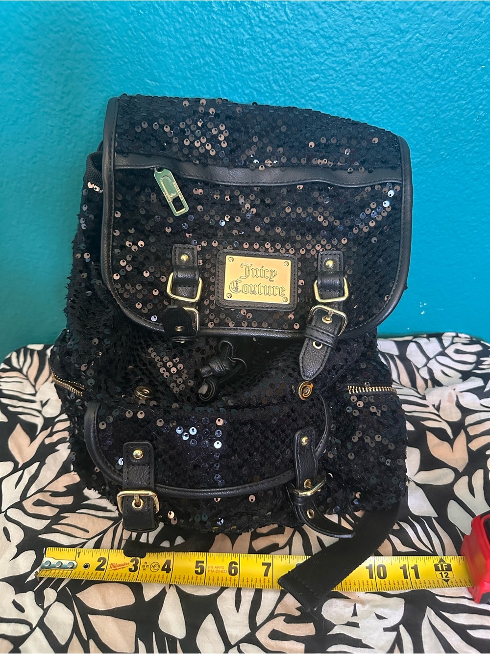 Juicy Couture Black Sequin Backpack with Gold Hardware